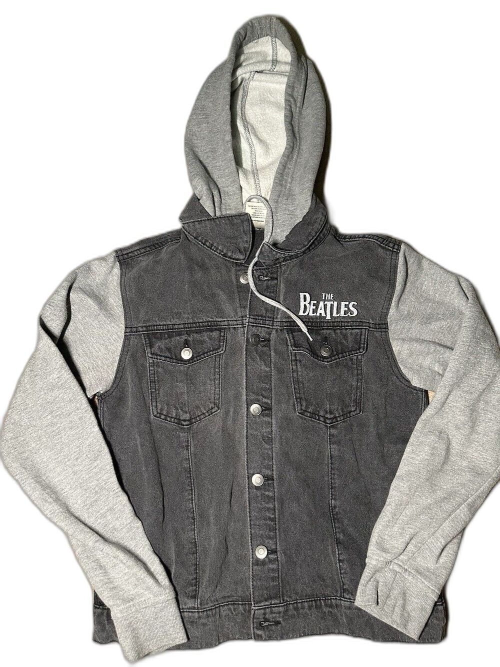 The Beatles Abbey Road Hooded Denim Jacket Hoodie Gray/Black Size S